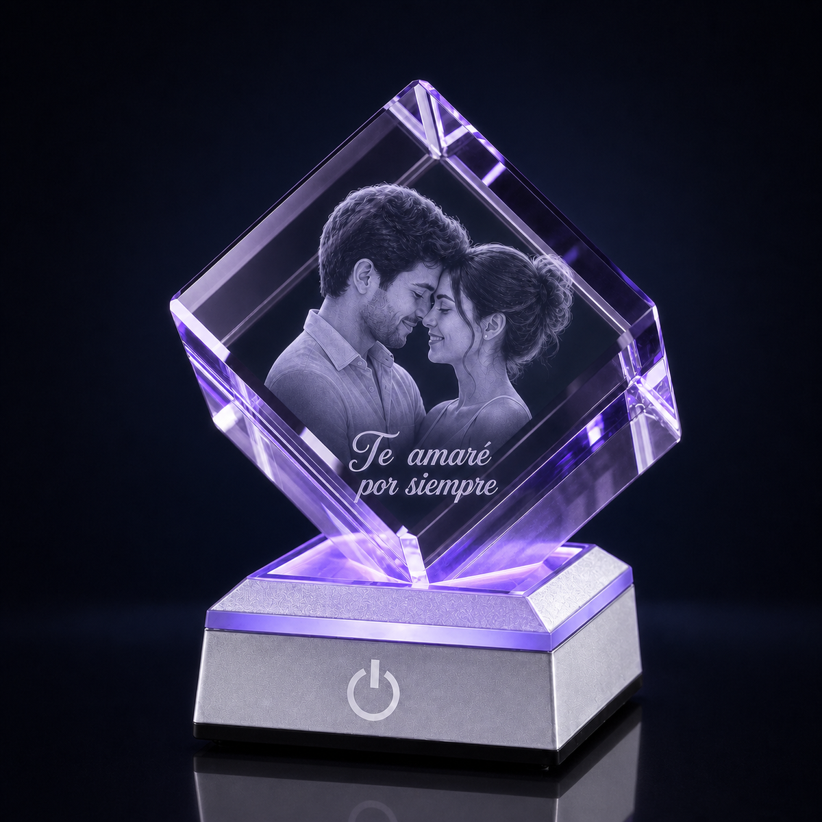 Cristal K9 Personalizados - Cuadrado tallado 60x60x60 (Base Led Incluido)